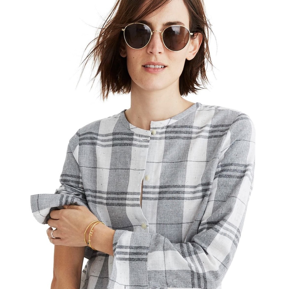 Madewell Plaid Collarless Button-Down Shirt